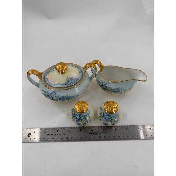 Hand-Painted Bavarian Porcelain Cream, Sugar, Salt and Pepper - Picture 14 of 16